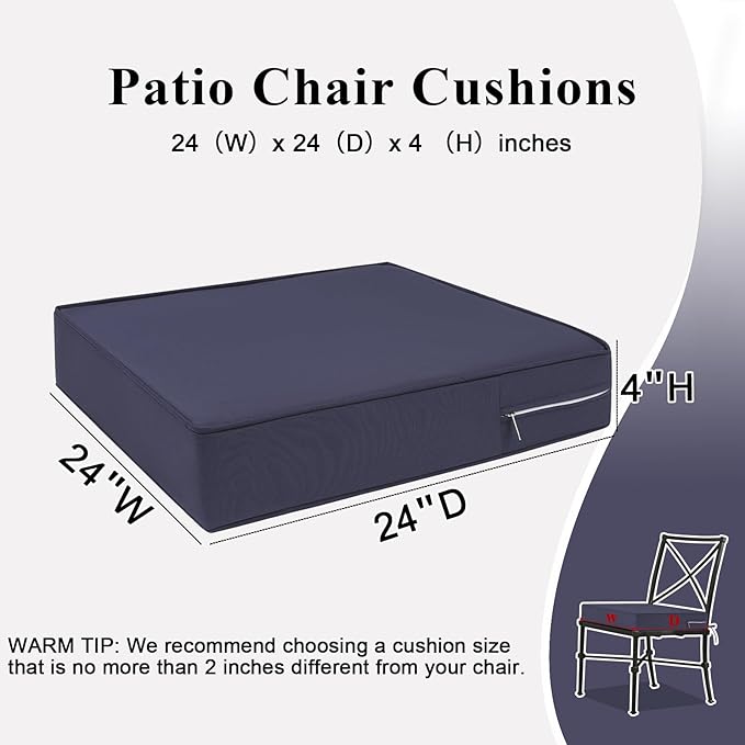 Outdoor Chair Cushions Set of 2 for Patio Furniture 24x24x4 Inch Waterproof Patio Chair Cushion 3 Year Color Fastness Square Elastic Foam Garden Sofa Couch Pads with Ties and Handle,Grey-VerdiqueGarden