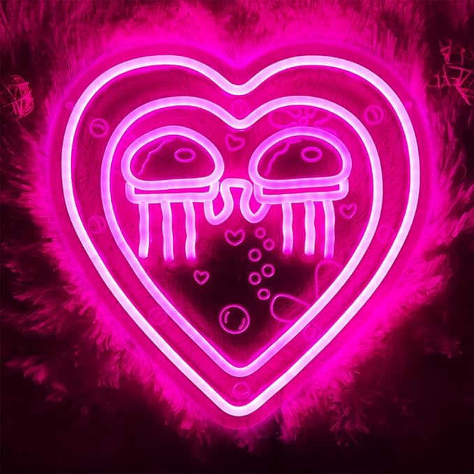 Jellyfish Neon Sign Ocean World Porthole Neon Lights Cartoon Sea World Led Neon Night Light Pink Heart Neon Sign for Wall Decor Bedroom Birthday Gifts for Kids USB Powered,Size13.5 * 12.5inch(JWD027)-VerdiqueGarden