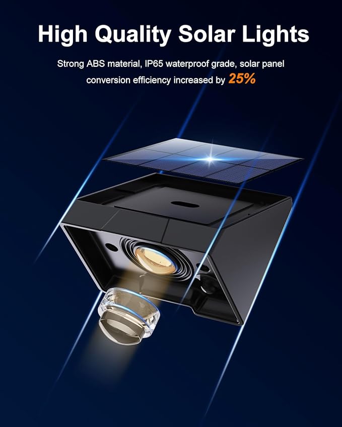 12 Pack Decorative Solar Powered Fence Lights Outdoor Waterproof with Warm White LED Spot Lens, for Outside Wall, Deck, Patio, Yard, Rail, Garage, Pool, Designed for Enhanced Security, Easy Install-VerdiqueGarden