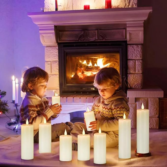 Flameless Flickering Battery Operated Candles 9PACK Real Wax Pillar LED Candles with 10-Key Remote Control and 24 Hours Timer for Wedding, Party, Home Decoration (Ivory)-VerdiqueGarden