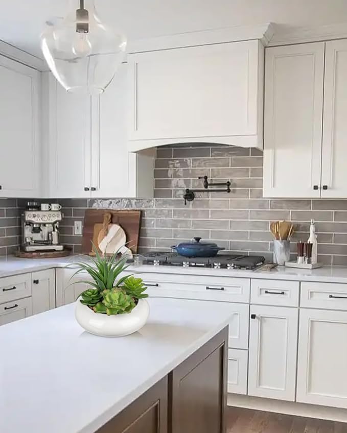 Large Artificial Succulents Plants Faux Succulents in Pots Fake Succulent Arrangement Potted Plants with White Ceramic Pot for Office Desk Bathroom Shelf Living Room Indoor & Outdoor Home Decor-VerdiqueGarden