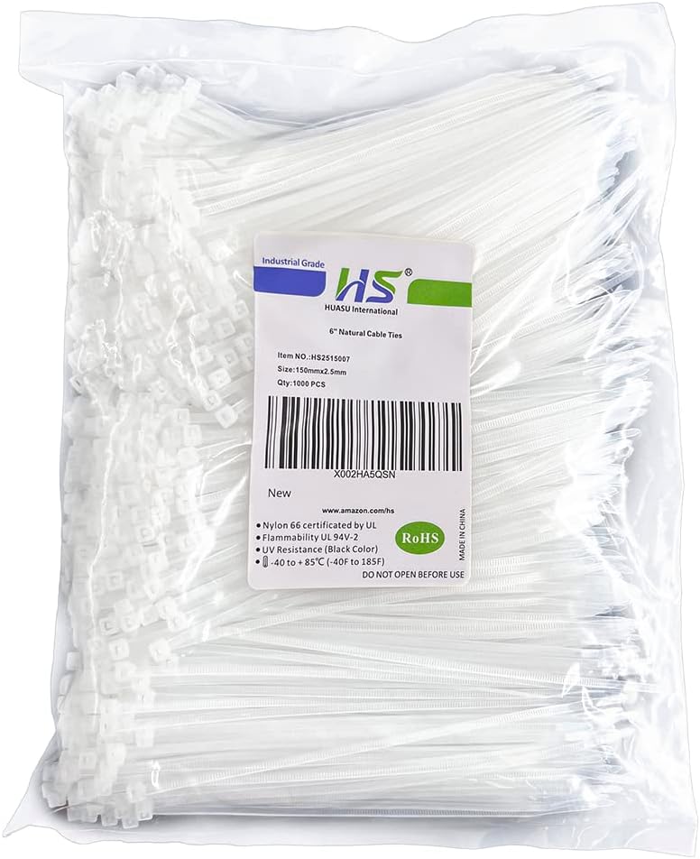 HS Clear Zip Ties 6 Inch Small (Bulk 1000 Pack) 18 LBS Self Locking Zip Ties White Nylon Ties Thin,Strong and Durable-VerdiqueGarden