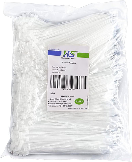 HS Clear Zip Ties 6 Inch Small (Bulk 1000 Pack) 18 LBS Self Locking Zip Ties White Nylon Ties Thin,Strong and Durable-VerdiqueGarden