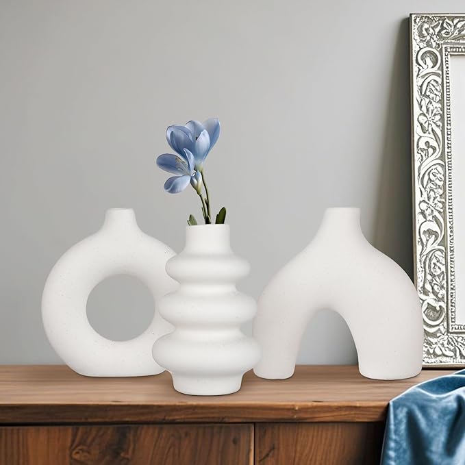 Ceramic Vase Set of 3, Small Flower Vase for Home Decor, Decorative Vases for Pampas Grass & Dried Flowers, Living Room, Bedroom, Bathroom, Shelf Centerpiece Table Decorations-VerdiqueGarden
