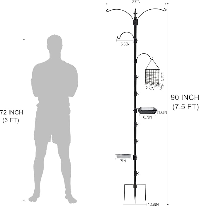 yosager Premium Bird Feeding Station Kit, 90" x 23" Birds Feeder Pole, Planter Hanger, Multi Feeder Hanging Kit with Metal Suet and Bath for Bird Watching, Attracting Wild Birds-VerdiqueGarden