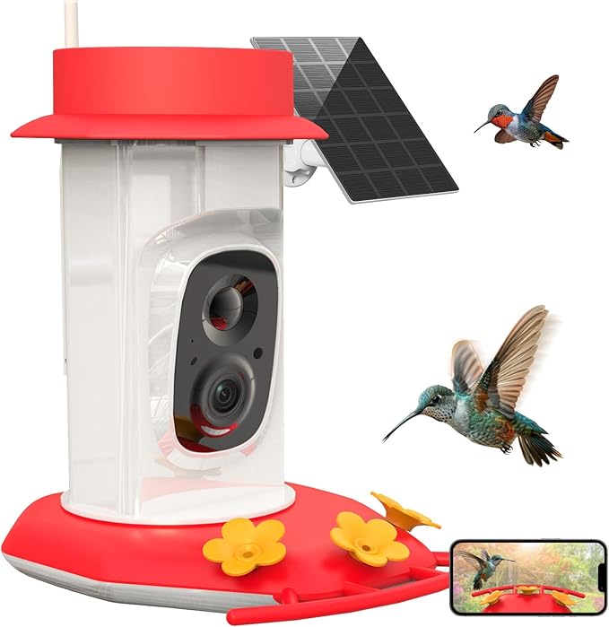 Hummingbird Feeder with Camera, AI Smart Identification Cloud Storage Function, Featuring Ant Moat Protection, Solar Power, Instant Notification, Automatic Bird Video Capture, and Motion Detection-VerdiqueGarden