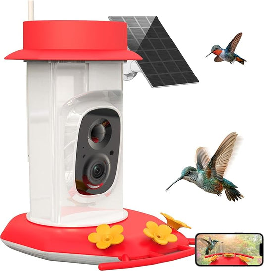 Hummingbird Feeder with Camera, AI Smart Identification Cloud Storage Function, Featuring Ant Moat Protection, Solar Power, Instant Notification, Automatic Bird Video Capture, and Motion Detection-VerdiqueGarden