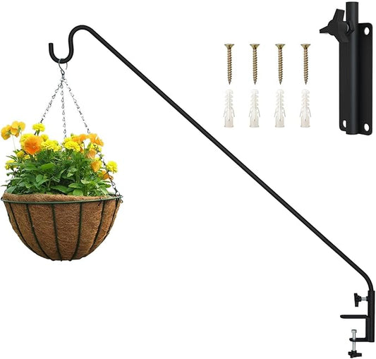 ERYTLLY Heavy Duty Deck Hook Wall Mounted Hook, Extensible and Adjustable Deck Hook with 2" Non Slip Horizontal Clamp for Hanging Bird Feeder, Plants, Suet Baskets,Wind Chimes,Lanterns and More-VerdiqueGarden