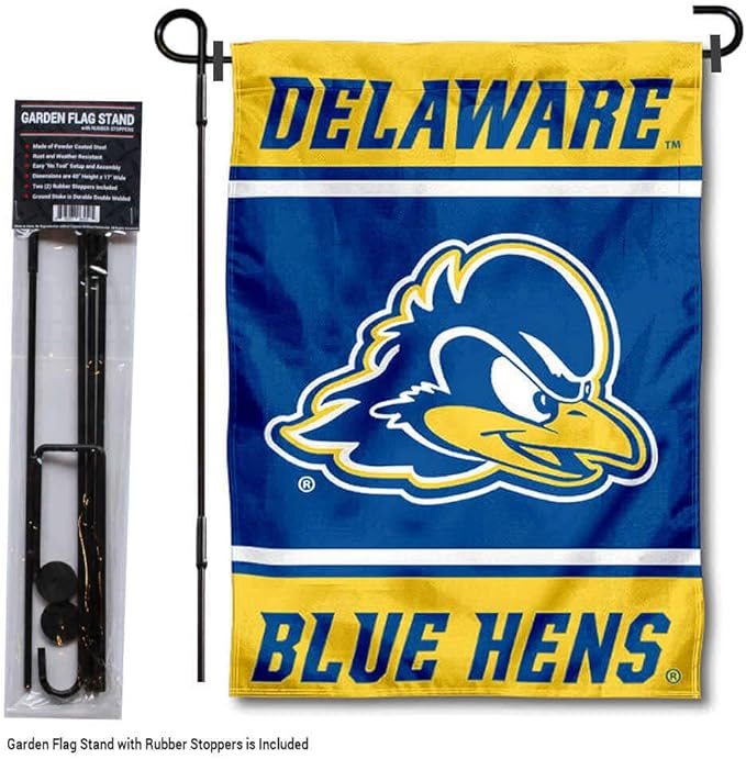 College Flags & Banners Co. Delaware Blue Hens Garden Flag with Stand Holder-VerdiqueGarden