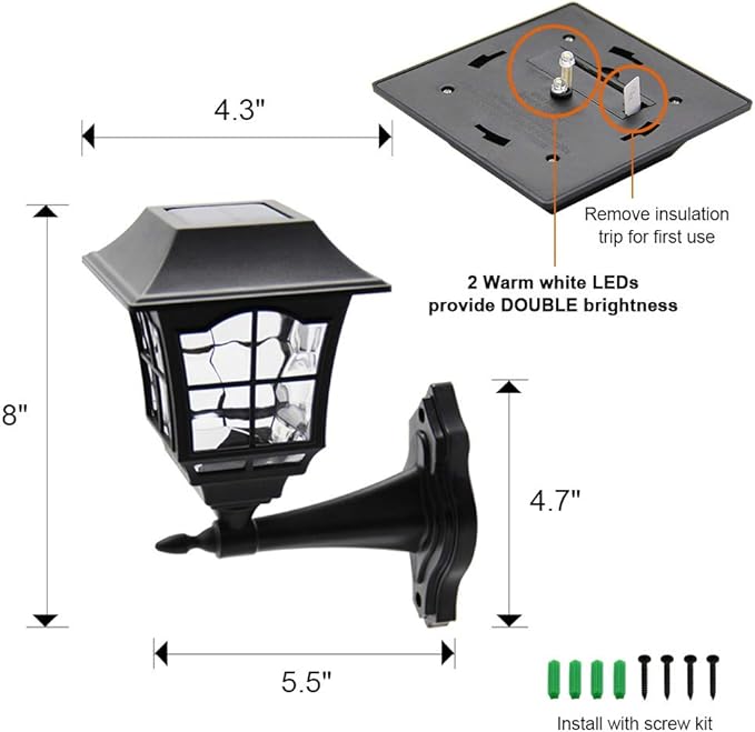 MAGGIFT 4 Pack Solar Wall Lantern Outdoor Playhouse Lights Waterproof 15 Lumens Solar Wall Sconce Light Fixture with Wall Mount Kit for Storage Shed Fence Garden Decor-VerdiqueGarden