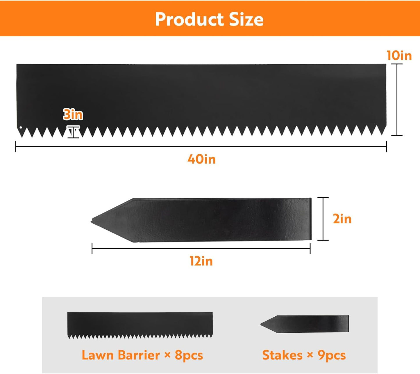 Steel Landscape Edging 40" Lx10 H,8pcs Metal Landscape Edging with 9 Stakes,27Ft Easy-to-Install Garden Edging for Flexible Bend,No-Dig Lawn Edging Border for Yard Pathway Forestry,Black-VerdiqueGarden