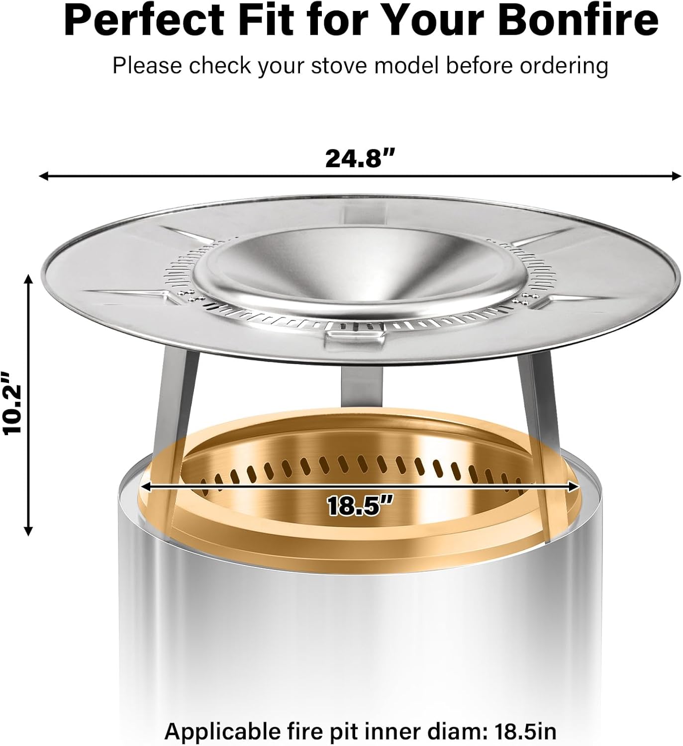 HGD 20" Smokeless Firepit with Heat Deflector, Stainless Steel Wood Burning Fire Pit for Friends & Family Gatherings, Secondary Combustion Outdoor Patio Stove for Garden BBQ & Bonfire-VerdiqueGarden