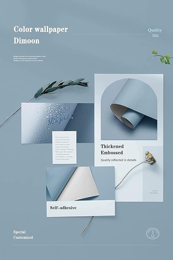 Dimoon 236''x17.7'' Blue Peel and Stick Wallpaper Contact Paper Modern Self Adhesive Wall Paper Removable Renter Friendly Textured Solid Color Shelf Cabinet Vinyl Roll (236''x17.7'',Light Grey Blue)-VerdiqueGarden