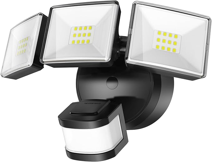 OREiN 3500LM/26W Flood Lights Outdoor, 240°/40FT Big Motion Sensor Outdoor Lights Dusk to Dawn Security Lights IP65 Waterproof 3 Modes for Outside 3500SQ.FT Front Door, Garage, Black (Hardwired)-VerdiqueGarden