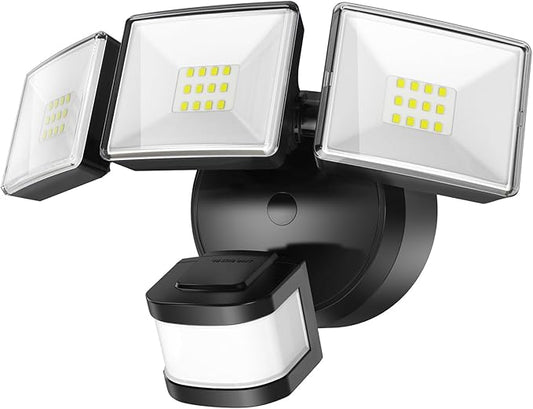 OREiN 3500LM/26W Flood Lights Outdoor, 240°/40FT Big Motion Sensor Outdoor Lights Dusk to Dawn Security Lights IP65 Waterproof 3 Modes for Outside 3500SQ.FT Front Door, Garage, Black (Hardwired)-VerdiqueGarden