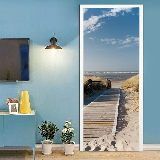 3D Door Stickers Murals Peel and Stick - Jetty to The sea - Door Wallpaper Self-Adhesive Door Decals Removable PVC Waterproof Door Poster for Bedroom Living Room Door Decoration 30.3"x78.7"-VerdiqueGarden