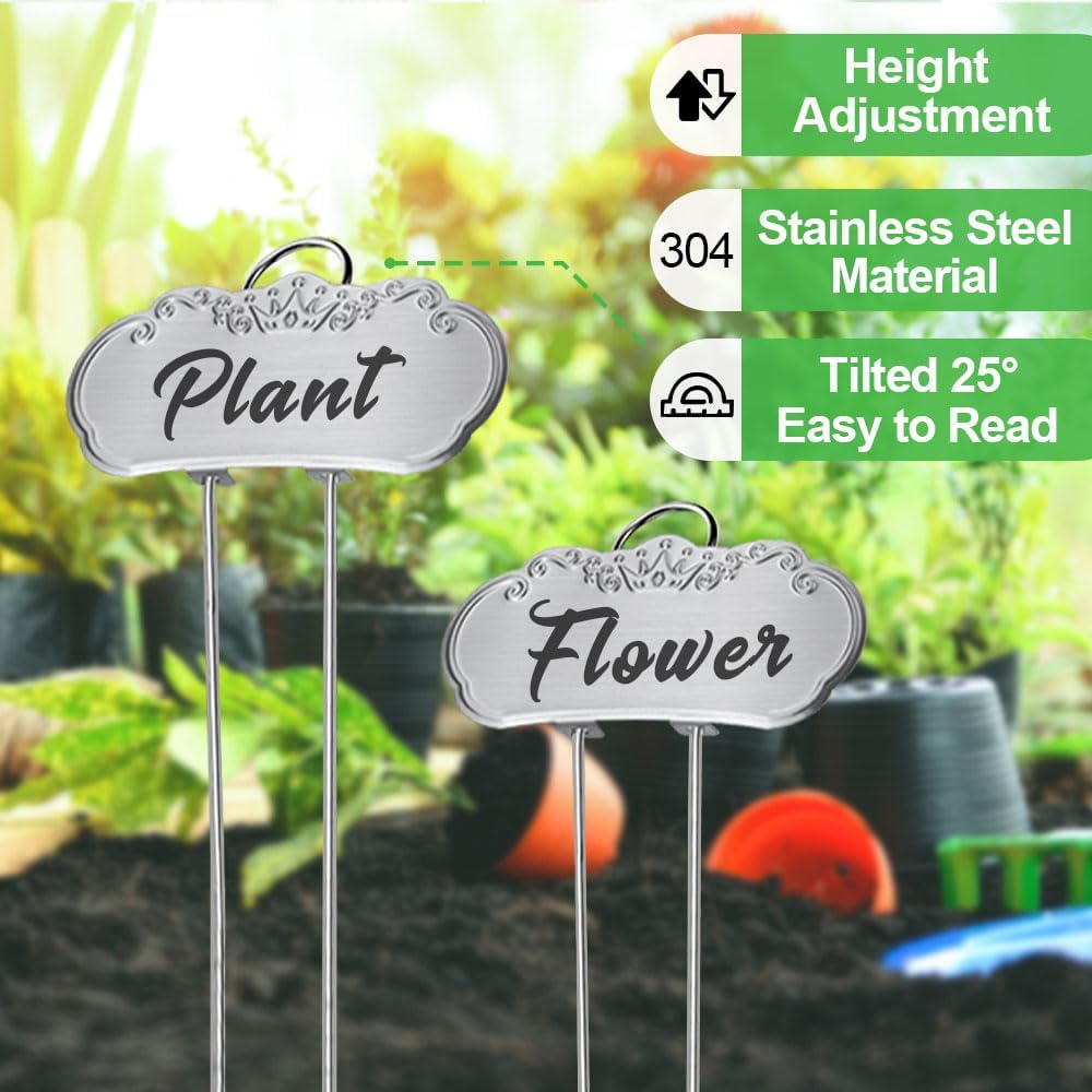 50 Packs Metal Plant Labels, Tall Outdoor Garden Markers for Flowers, Fruits and Vegetables, 304 Stainless Steel Weatherproof Signs (4" x 1.9", Silver)-VerdiqueGarden