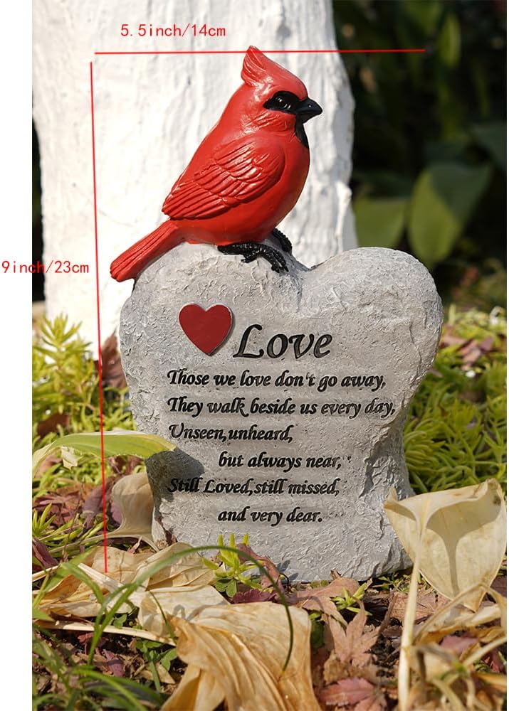Cardinal Decor Garden Decor,Red Cardinal Memorial Stones for Loved Ones, Cardinal Bird Figurine,Garden Sculptures & Statues, Outdoor Decor for Balcony, Yard, Lawn, Pathway, Walkway-VerdiqueGarden