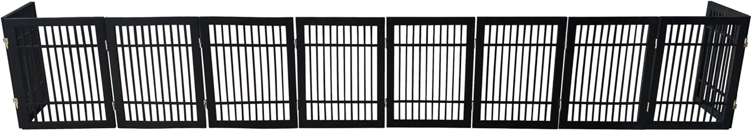Pet Dog Gate Strong and Durable Freestanding Folding Acacia Hardwood Portable Wooden Fence Indoors or Outdoors by Urnporium (Black Pet Gate, 10 Panel 24" Tall)-VerdiqueGarden