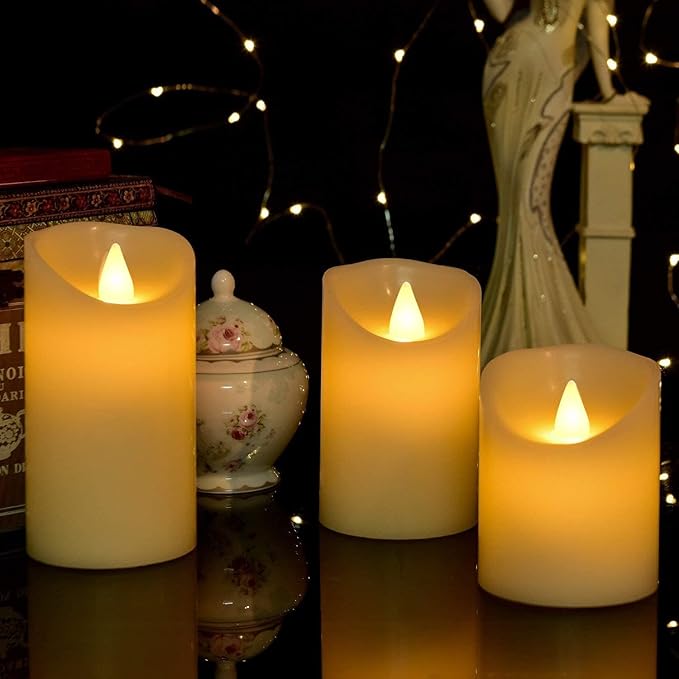 Tappovaly Flameless Flickering Battery Operated Candles 3pack Real Wax Pillar LED Candles with 10-Key Remote Control and 24 Hours Timer for Wedding, Party, Home Decoration (Ivory)-VerdiqueGarden