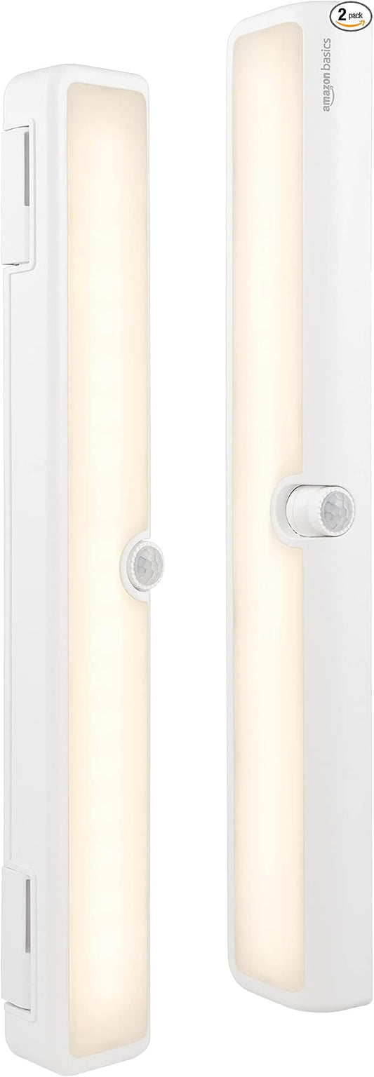 Amazon Basics LED USB/Battery Operated Light Bar, Swivel Motion Sensor, Stick on Lights, 250 Lumens, 12 Inches, Under Cabinet Lighting, Closet, Kitchen, 2 Pack, White-VerdiqueGarden