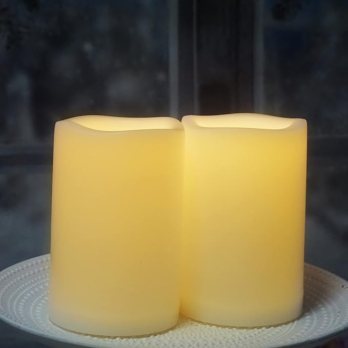 CANDLE CHOICE Waterproof Outdoor Flameless Candles with Remote Timer Large Realistic Flickering Battery Operated Electric LED Pillars Garden Patio Christmas Wedding Decorations 4”x6” 2 Pack-VerdiqueGarden
