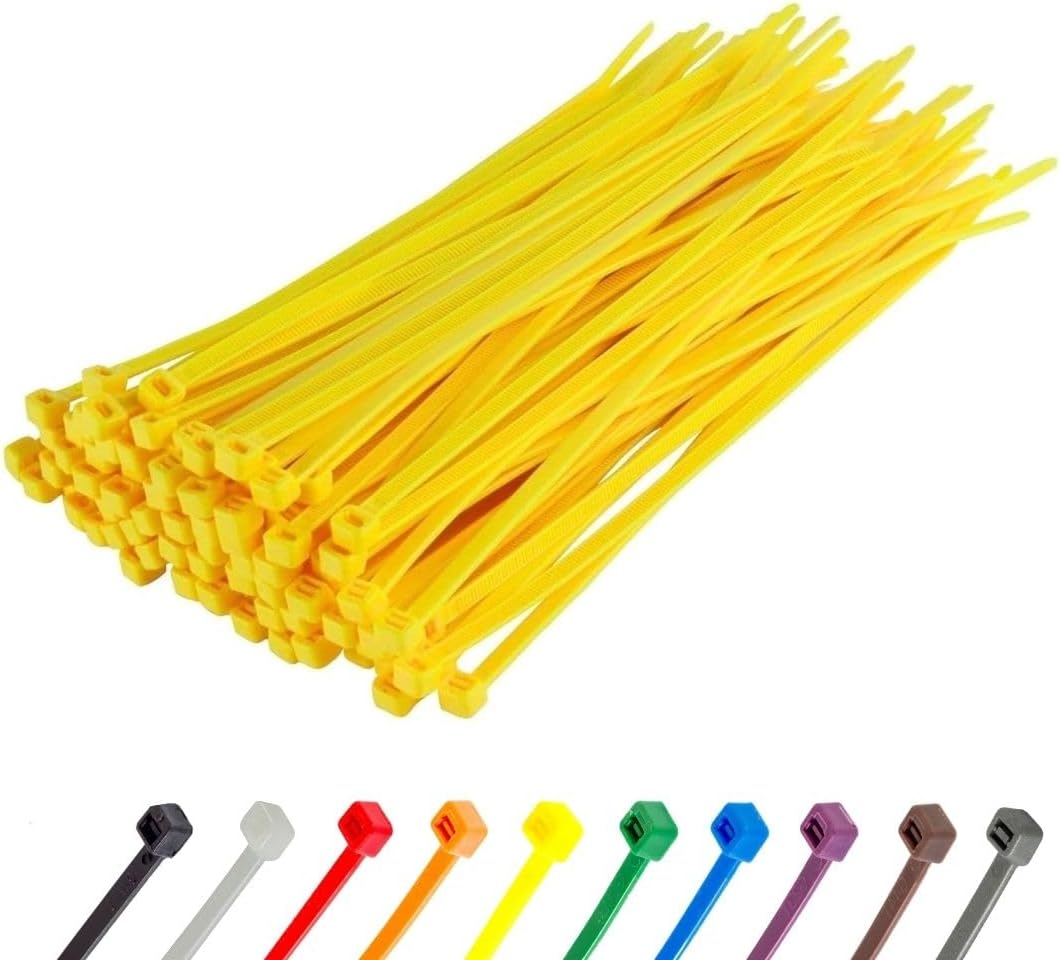 GTSE 8 Inch Yellow Zip Ties, 100 Pack, 50lb Strength, UV Resistant Strong Nylon Cable Ties, Self-Locking 8" Tie Wraps-VerdiqueGarden