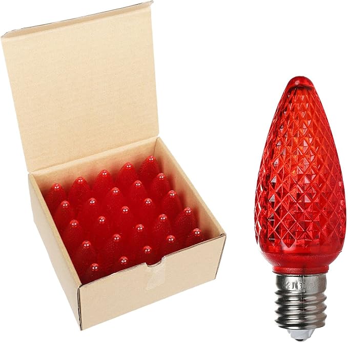 Vibrant Red LED Bulbs - Pack of 25 Dimmable UL Listed IP65 C9 Replacement Bulbs for Outdoor Christmas Decorations-VerdiqueGarden