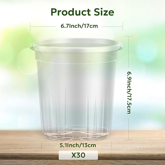 1 Gallon Reinforced Clear Nursery Pots with Drainage Hole, 30 Packs, 6.7 Inch Transparent Pots for Seedlings, Indoor/Outdoor Plants, Veggies, Flowers, and Professional Nursery Use-VerdiqueGarden