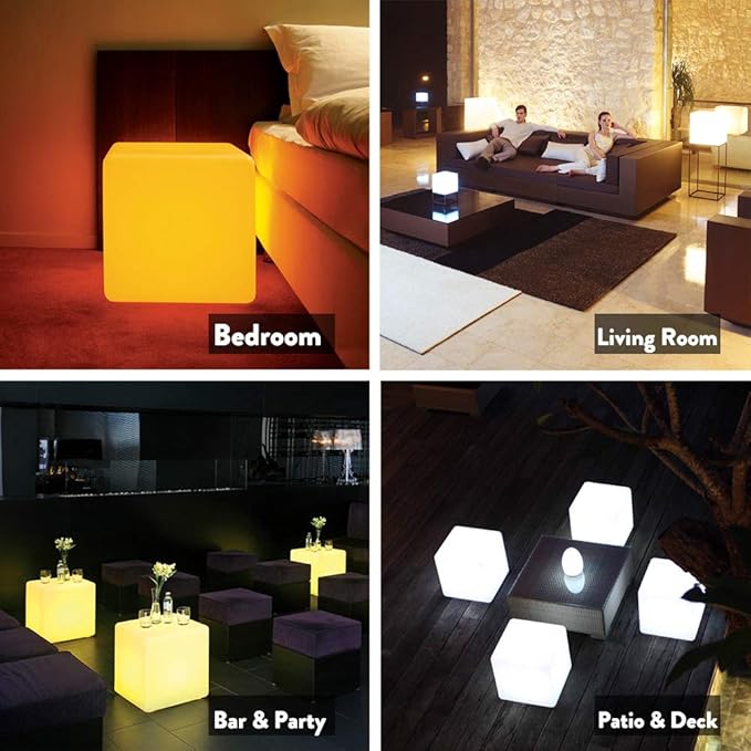 Mr.Go 14-Inch Color Changing LED Cube Light Stool, Glow Cube Seat for Kids, Modern LED Light Side Table, 16 RGB Colors LED Mood Lighting, Ideal for Home Garden Patio Bar Pool Party Decorative Lighting-VerdiqueGarden