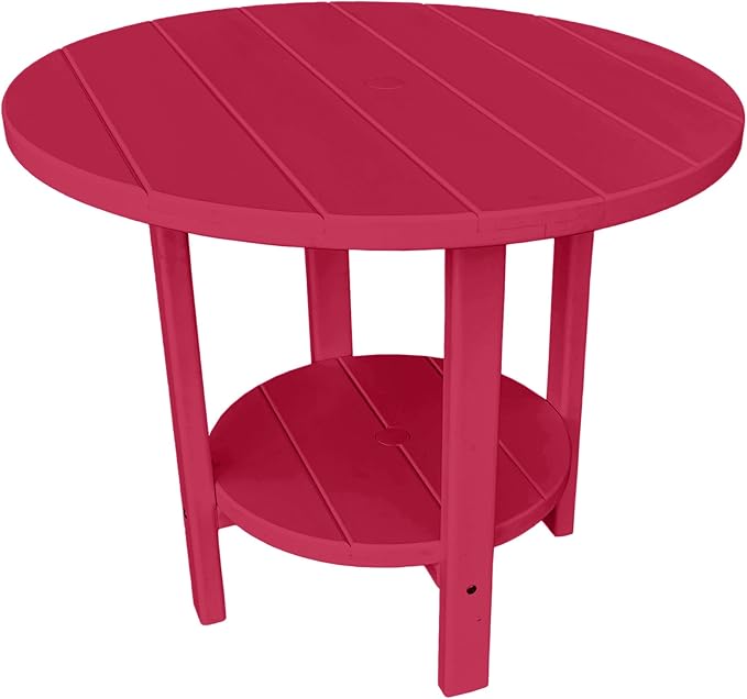 Phat Tommy Round Poly Resin Outdoor Patio Dining Table, All Weather Poly Patio Outdoor Furniture, Cranberry-VerdiqueGarden