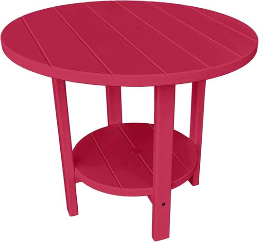 Phat Tommy Round Poly Resin Outdoor Patio Dining Table, All Weather Poly Patio Outdoor Furniture, Cranberry-VerdiqueGarden