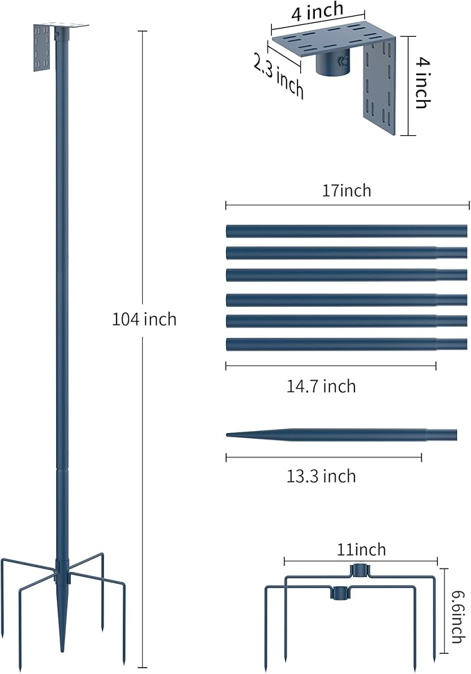 Bird Feeder Pole Stand – 104 Inch Height Feeding Station with 1-Inch Dia Heavy Duty for Hanging Feeders, Bird House Pole Mount Kit for Outdoor, Slip-Fit Connection，Blue-VerdiqueGarden