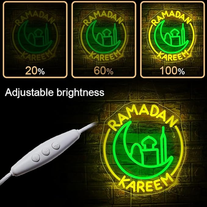 Ramadan Kareem Neon Sign Ramadan Decoration Neon Signs for Wall Decor Dimmable Ramadan Mubarak Neon Lights LED Light Up Sign for Islamic Bedroom Living Room Ramadan Celebration Gift Muslim Party-VerdiqueGarden
