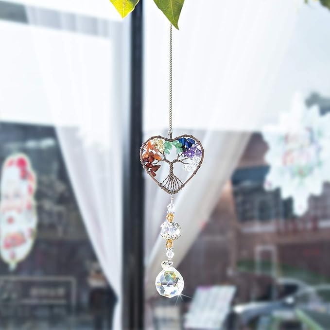 H&D HYALINE & DORA Suncatcher Window Hanging Tree of Life Heart Shaped Crystal Ball Prism Drop Pendant-VerdiqueGarden