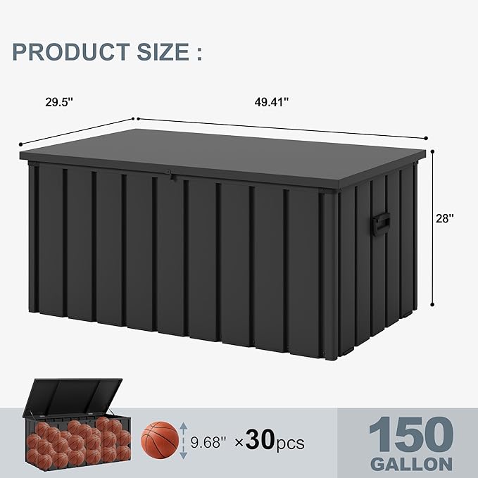 PURPLE LEAF Outdoor Deck Box 150 Gallon Waterproof Lockable Storage Box Container with Lid Deck Organization for Patio Cushions Side Table Pool Accessories Garden Tools, Gray-VerdiqueGarden