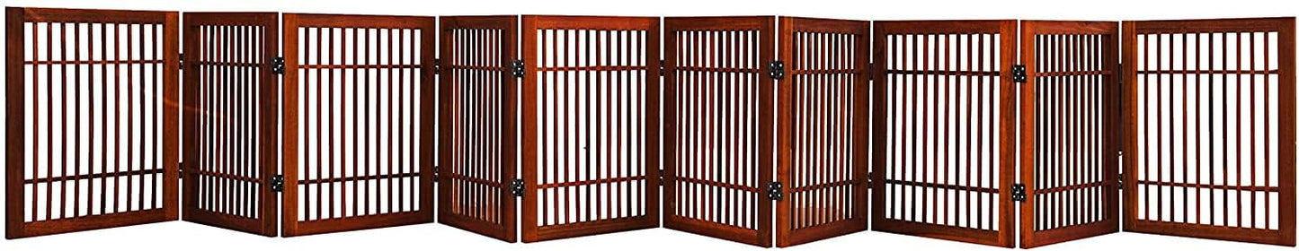 Urnporium Pet Dog Gate Strong and Durable Freestanding Folding Acacia Hardwood Portable Wooden Fence Indoors or Outdoors Foldable pet Barrier for The House (Brown Pet Gate, 10 Panel 24" Tall)-VerdiqueGarden