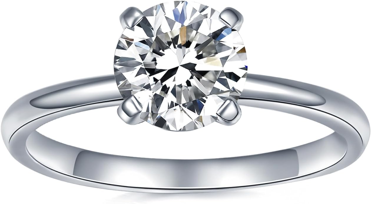 IMOLOVE Solitaire Moissanite Engagement Ring, 1CT D Color VVS1 Clarity, 925 Sterling Silver with 18K White Gold Plated, Ideal Gift for Women