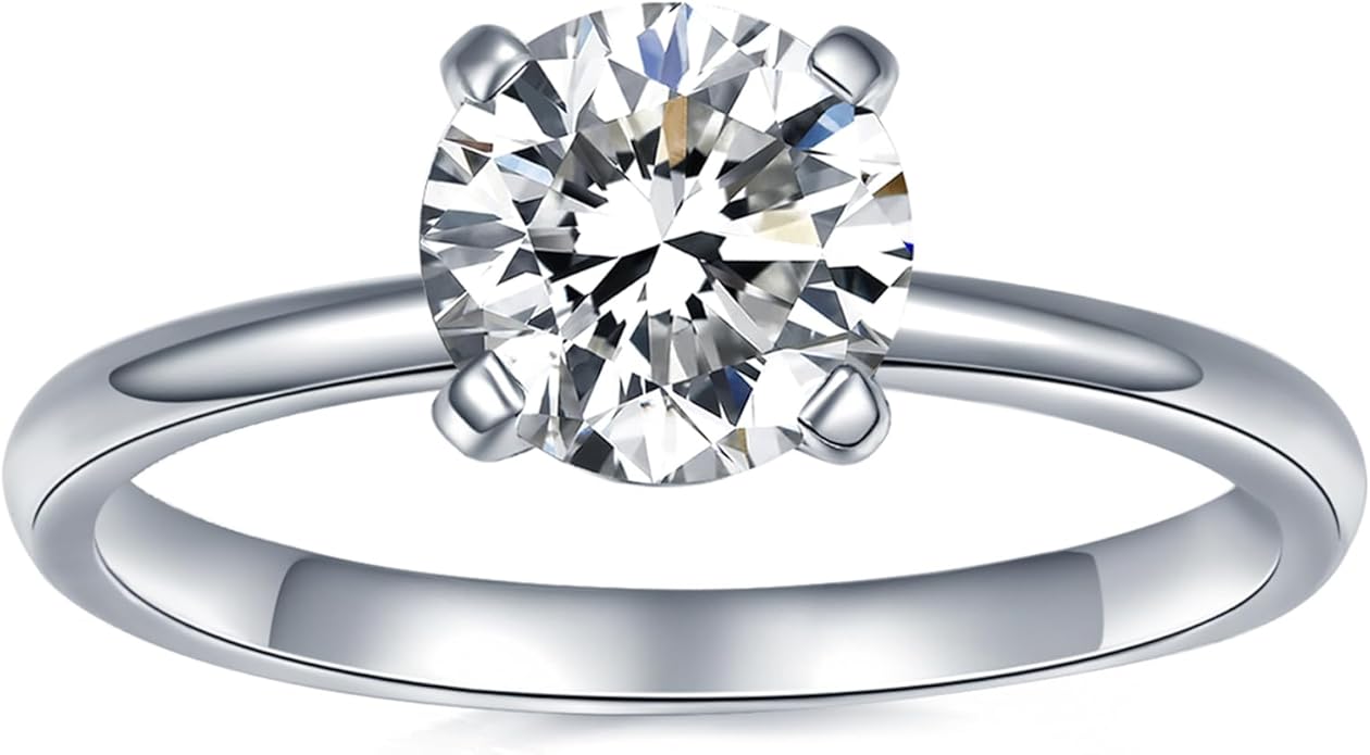 IMOLOVE Solitaire Moissanite Engagement Ring, 1CT D Color VVS1 Clarity, 925 Sterling Silver with 18K White Gold Plated, Ideal Gift for Women
