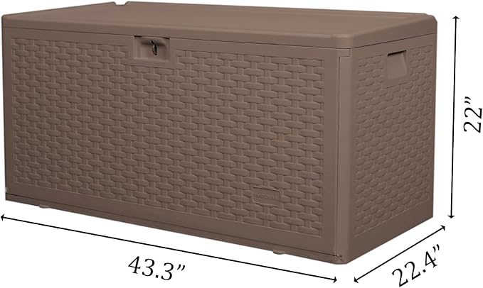 Premium Pro Edition 73 Gallon Lockable Resin Deck Box, Waterproof & UV-Resistant Outdoor Storage Box for Outdoor Cushion Storage, Garden Tools & Pool Accessories Storage, Brown-VerdiqueGarden