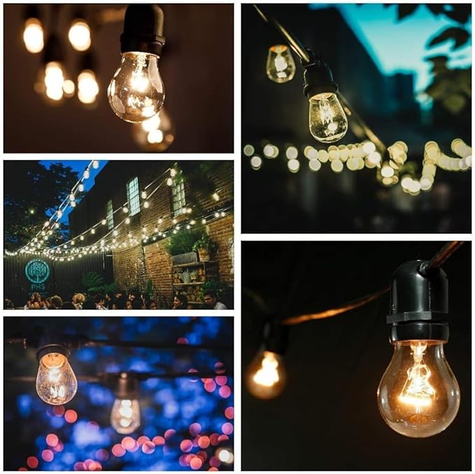 Hometown Evolution, Inc. E26 Commercial String Lights with 16 Gauge Wire (S14 LED Plastic, 100 Foot 50 Socket)-VerdiqueGarden