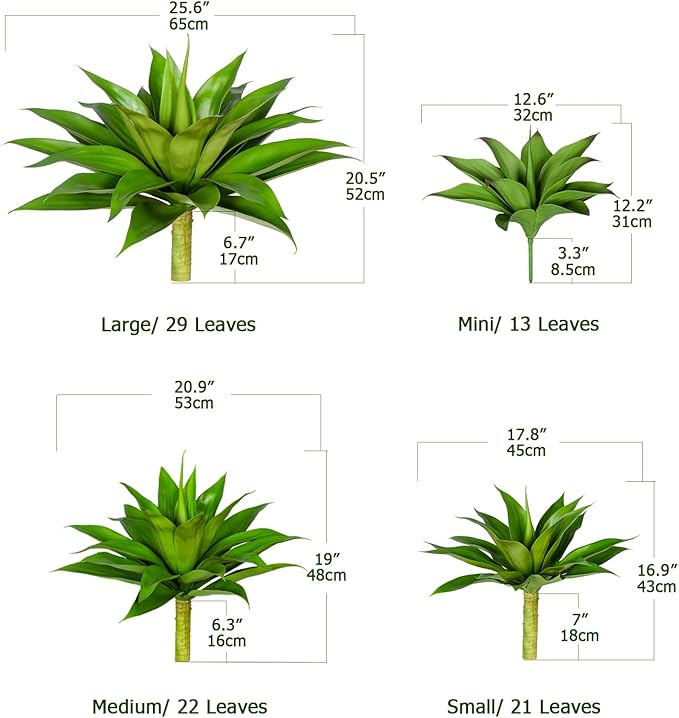 Artificial Agave Plants,Large UV Resistant Fake Agave Planters for Indoor and Outdoor Decorating Artificial Plants for Outdoors Plants(2Pack, 22")-VerdiqueGarden