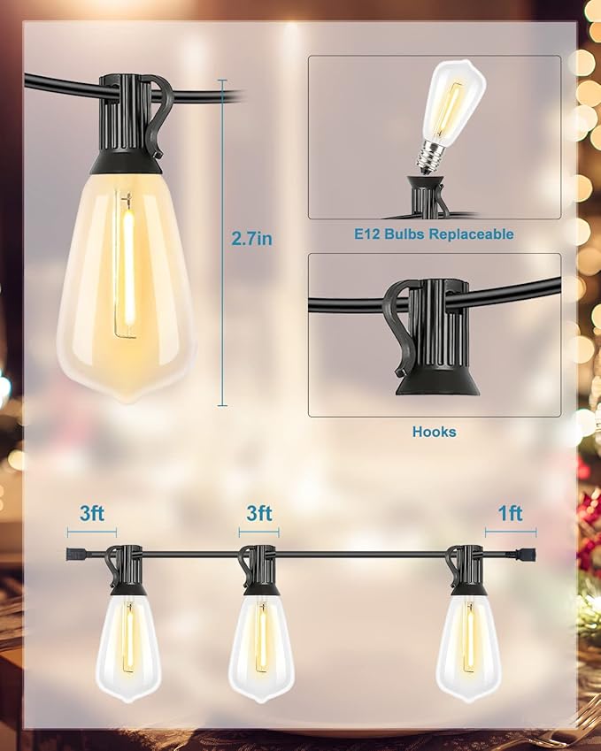 Lightdot 300FT Outdoor String Lights, LED Bistro String Lights with Shatterproof ST38 Vintage Bulbs, 2200K Dimmable, Waterproof Hanging Lights for Porch, Deck, Garden, Backyard, Balcony - ETL Listed-VerdiqueGarden