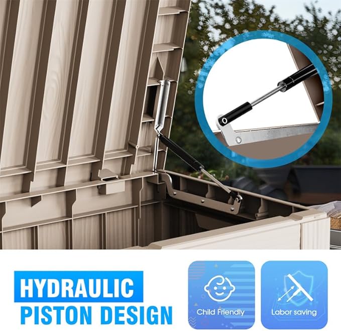 80 Gallon Outdoor Deck Box,Storage Lockable Waterproof Patio Furniture,Garden Tools,Cushions,Pool Accessories Outside Storage Resin Box(Gery)-VerdiqueGarden