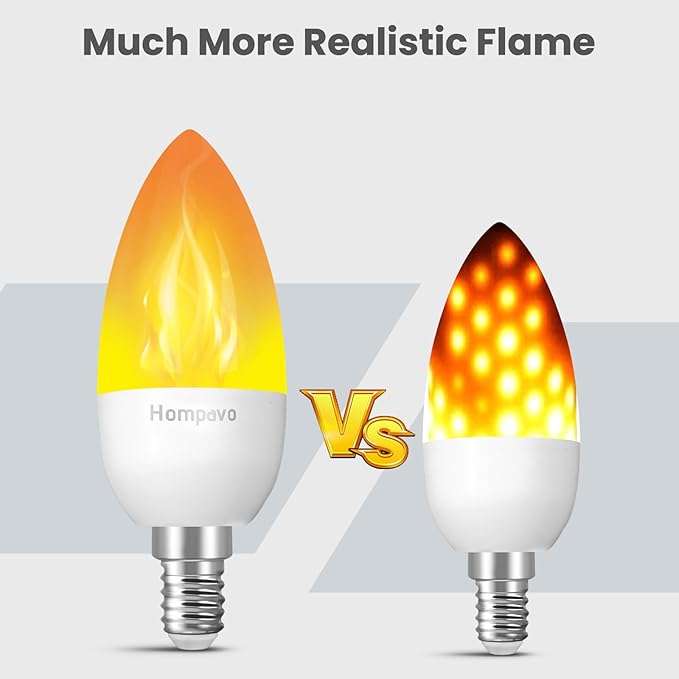 Hompavo 【Upgraded】 LED Flame Light Bulbs, 3 Modes Flickering Light Bulbs, E12 Chandelier Base Candle Fire Light Bulb for Halloween, Christmas, Party, Porch, Indoor & Outdoor Home Decoration - 2 Pack-VerdiqueGarden