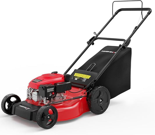 PowerSmart 21-inch Gas Push Lawn Mower, 144cc 4-Stroke Engine with Easy Adjustable Cutting Height, High Wheels, 2-in-1 with Mulch, Bag-VerdiqueGarden