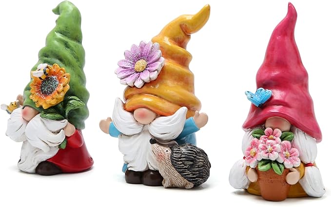Hodao Set of 3 Spring Gnome Decorations Flower Gnomes Ornaments Decor Summer Gnomes Figurines Spring Gnomes for Outdoor Garden Decor Spring Birthday Gifts for Mom, Women, Grandma (Multicolor)-VerdiqueGarden