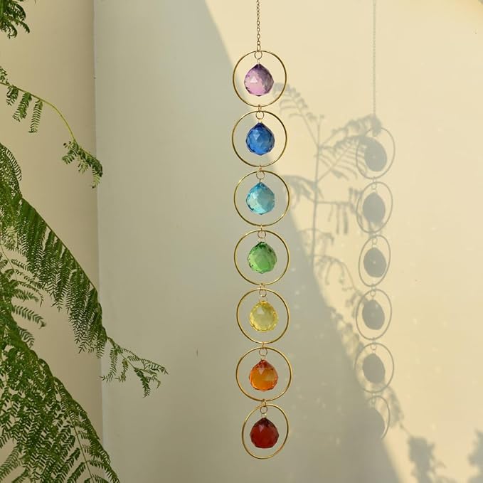 Hanging Sunlight Catcher, 7-Color Crystal Balls for Wind Chimes, 7-Chakra Crystal Ball Pendant, Chakra Window Ornament, Garden Decoration-VerdiqueGarden