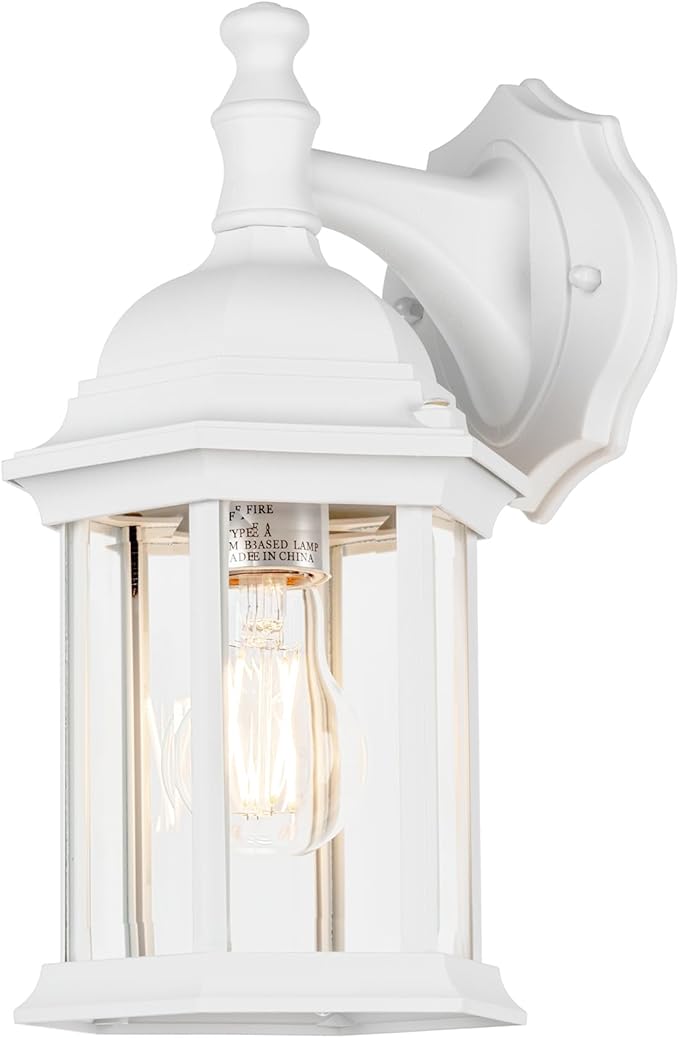 LIT-PaTH Outdoor Wall Lantern, Wall Sconce as Porch Lighting Fixture, E26 Medium Base Max 60W, Aluminum Housing Plus Glass, Matte White Finish, 1-Pack-VerdiqueGarden