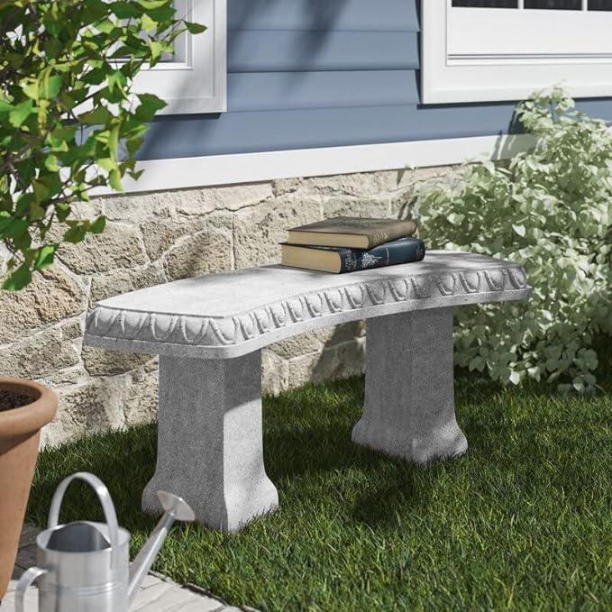 EMSCO Group Garden Bench – Natural Granite Appearance – Made of Resin – Lightweight – 12” Height-VerdiqueGarden